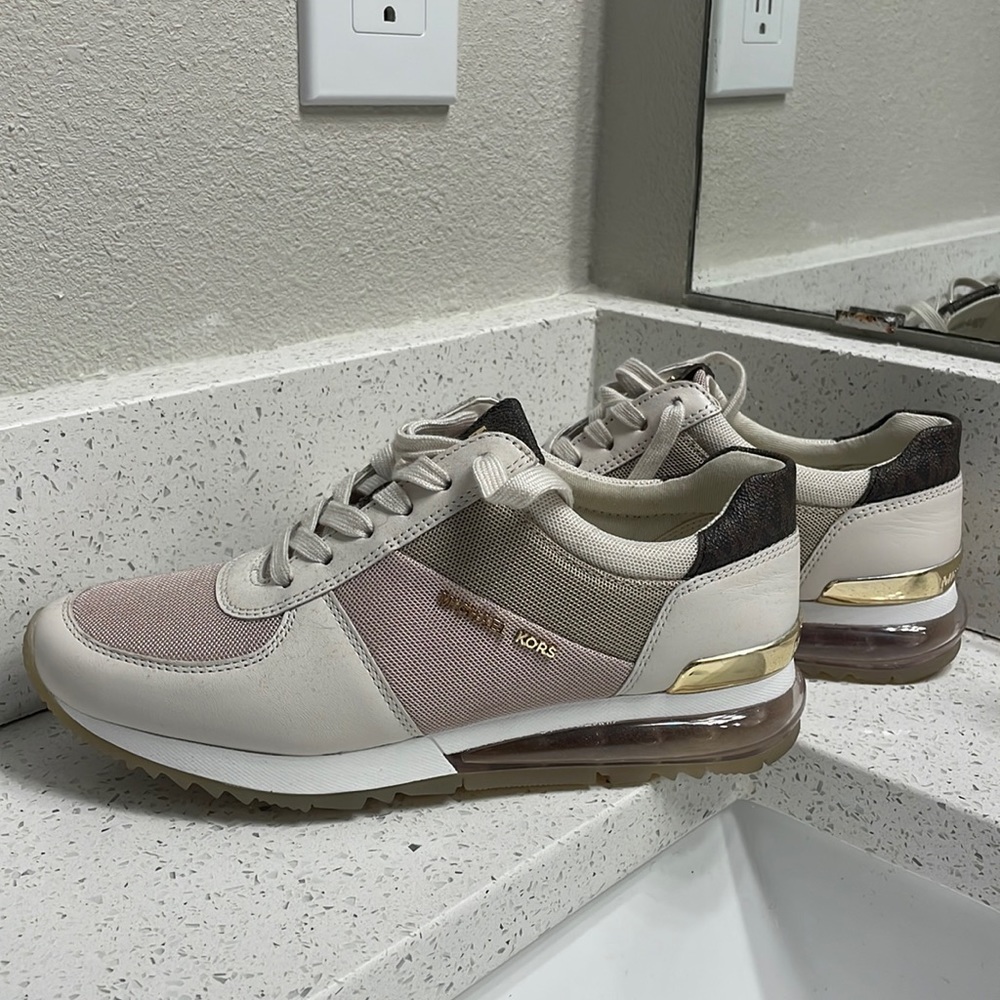Michael Kors Pink and Gold Sneakers - worn once size 6.5